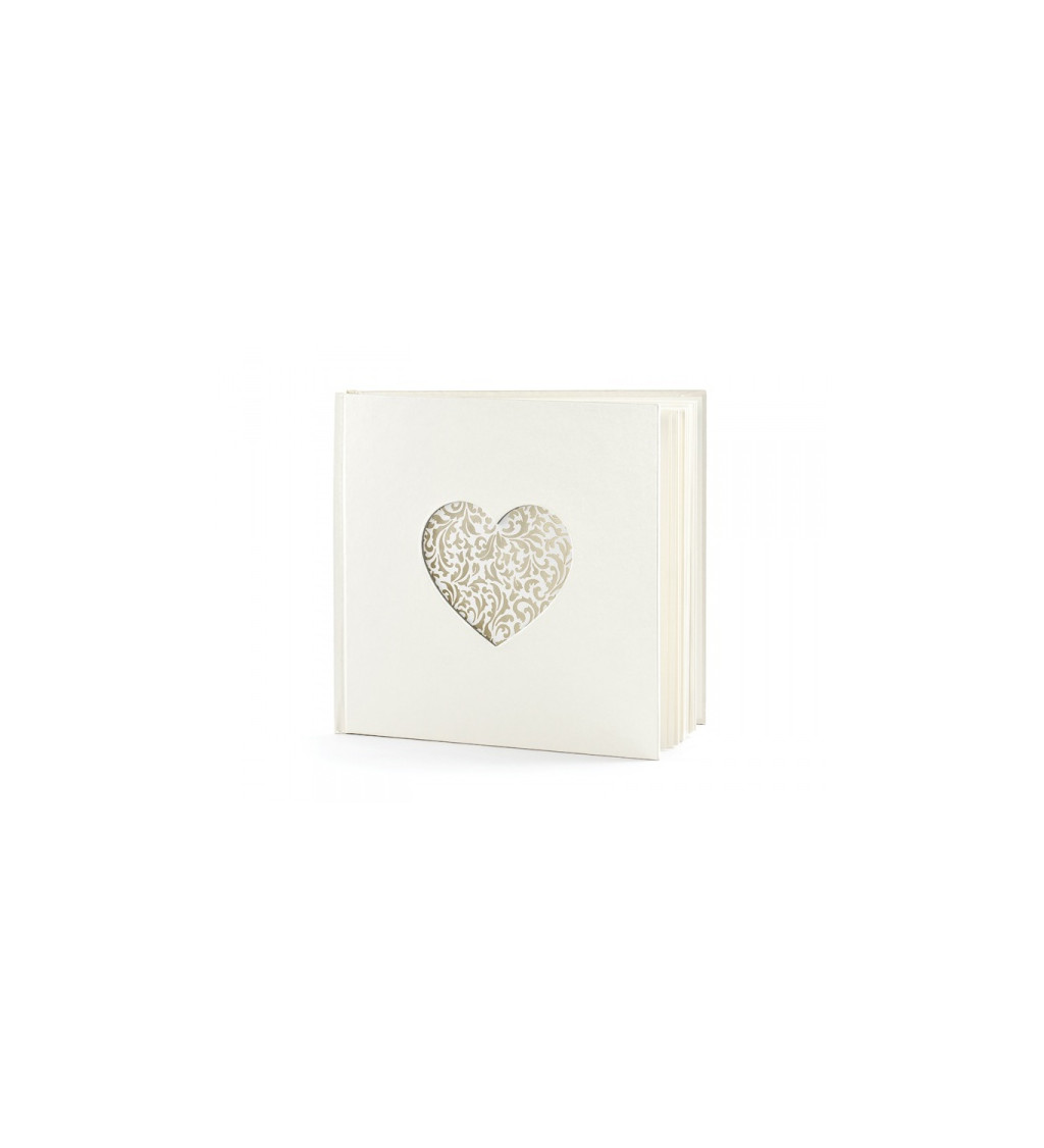 Svatební kniha - vzorované srdce, bílá