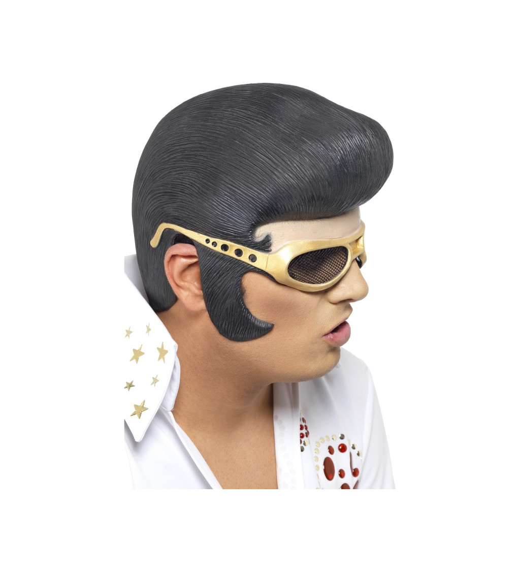 Gumová paruka Elvis se zlatými brýlemi