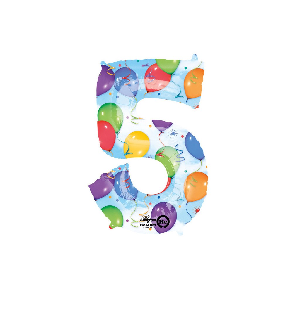 Barevný fóliový balónek s číslem 5