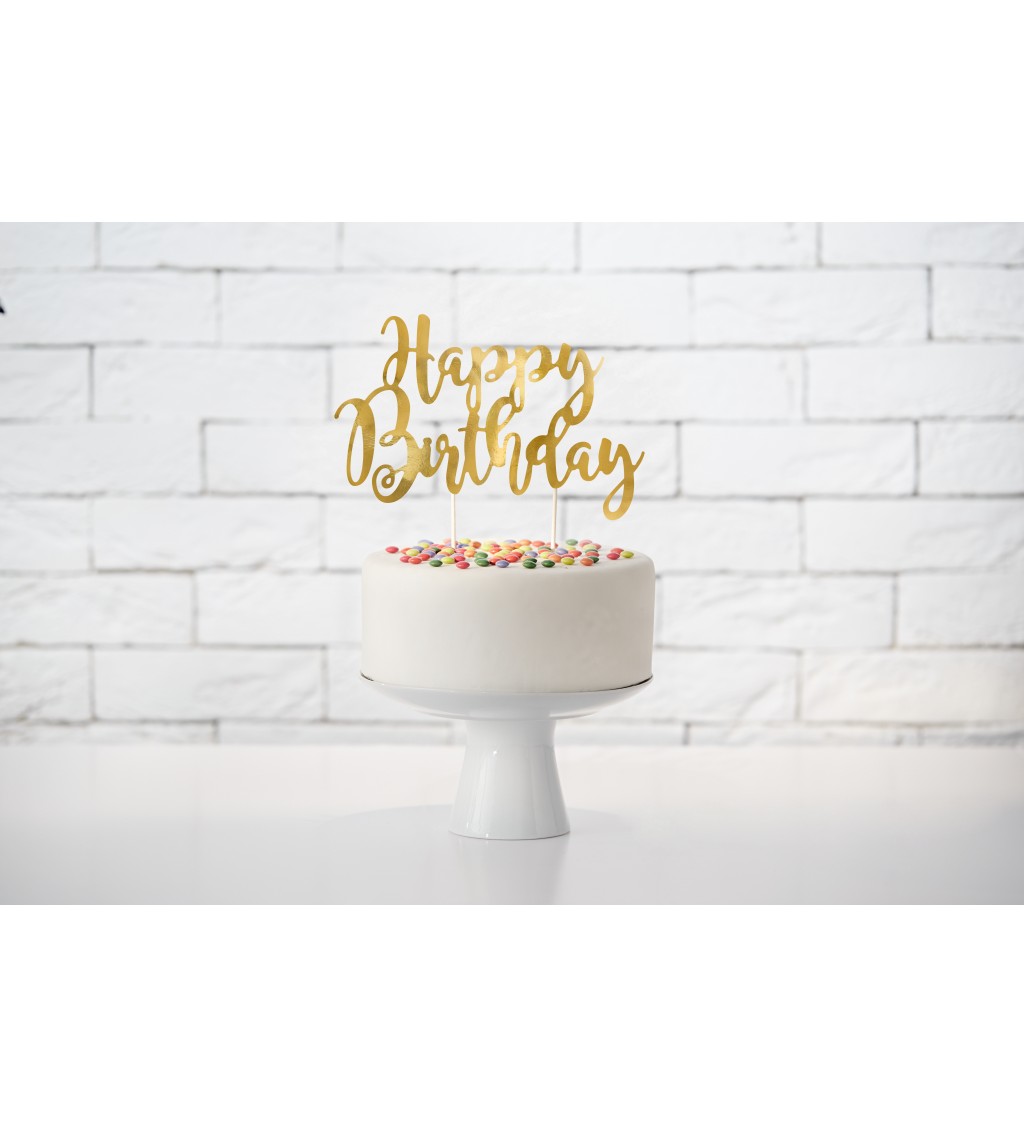 Nápis na dort - Happy Birthday, zlatý