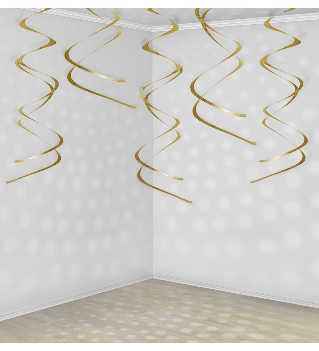 Dekorace - zlaté závěsné spirály