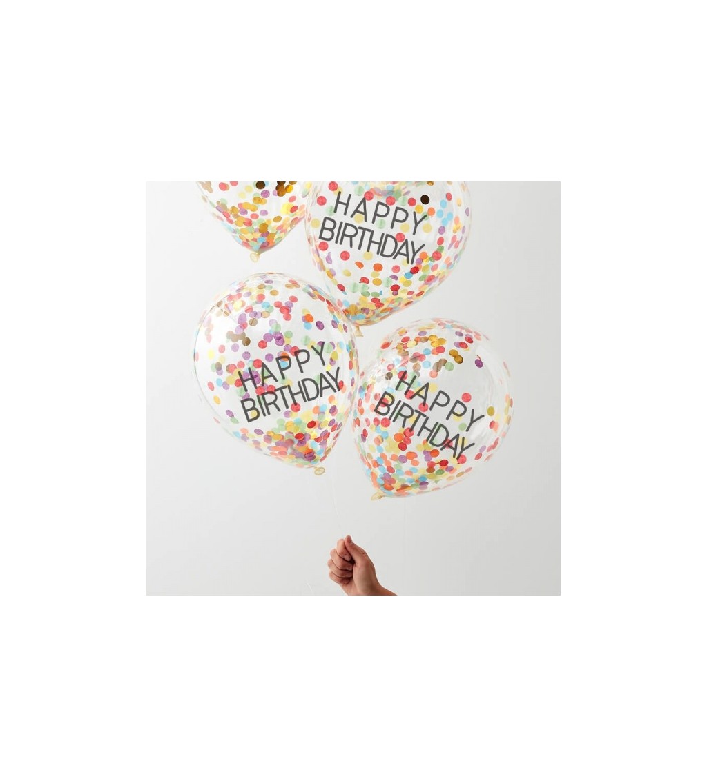 Balónky - Happy Birthday 5 ks, barevné