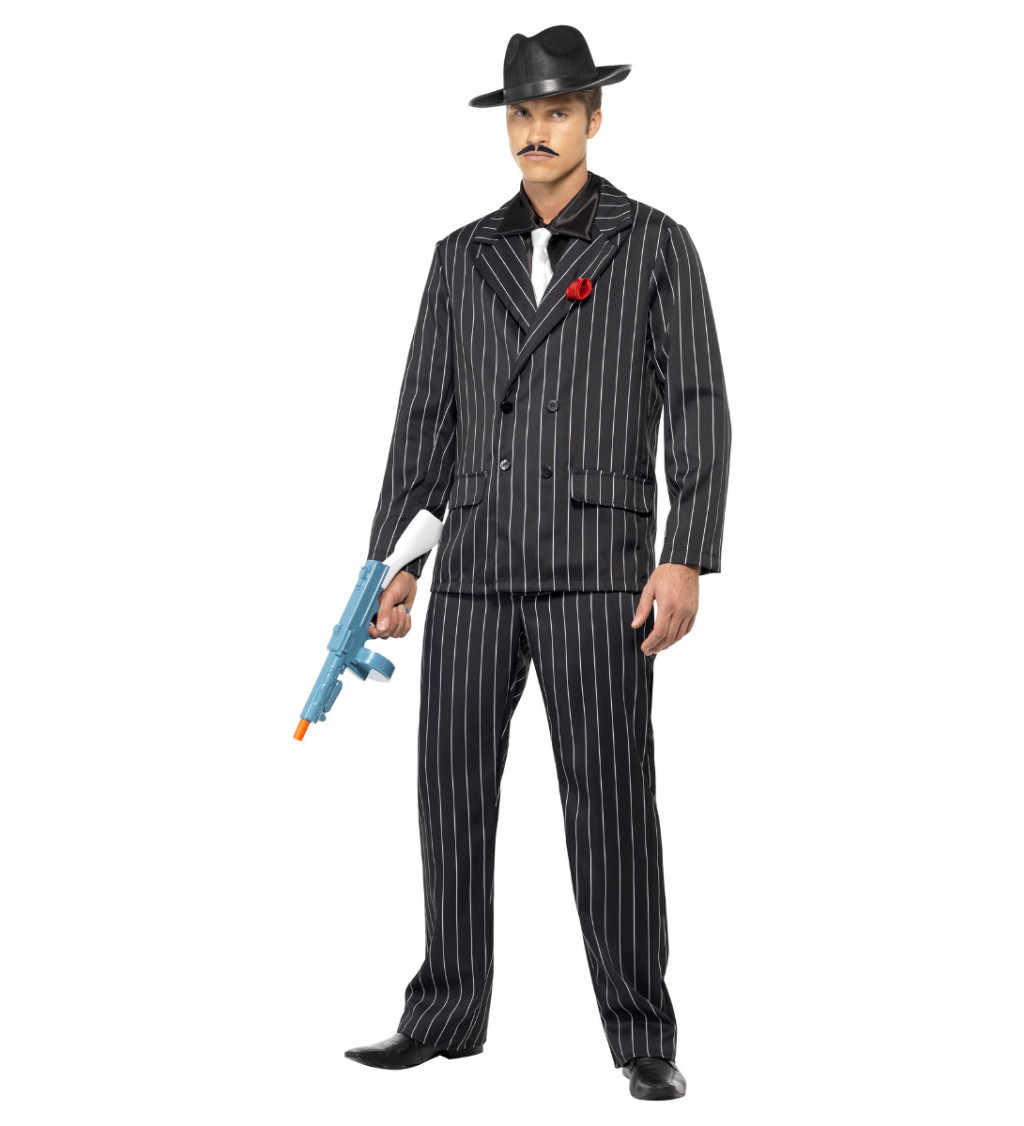 Kostým pro muže - Gangster černý s pruhem
