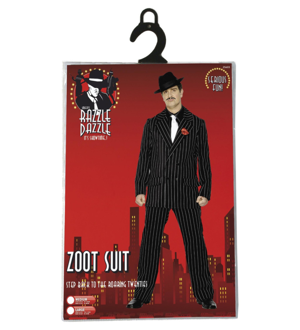 Kostým pro muže - Gangster černý s pruhem