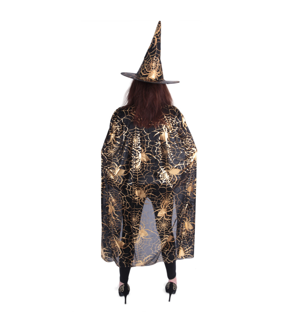 Set - klobouk a plášť - čarodějnice, zlatý
