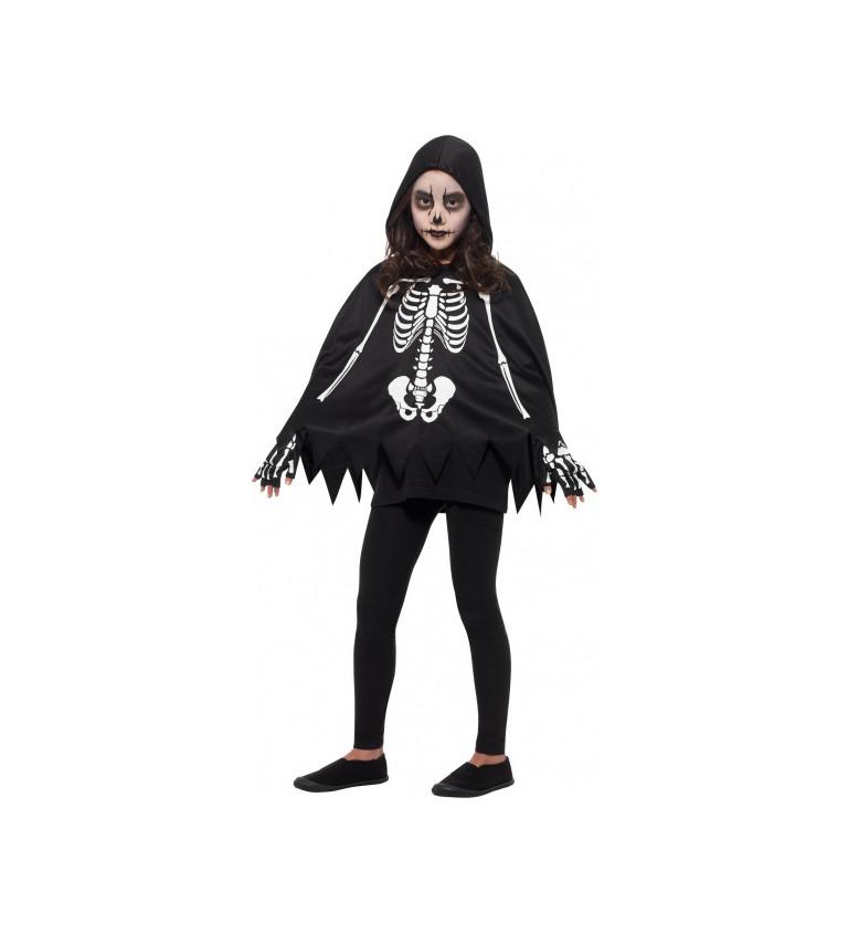 Černo-bílé dětské pončo skeleton