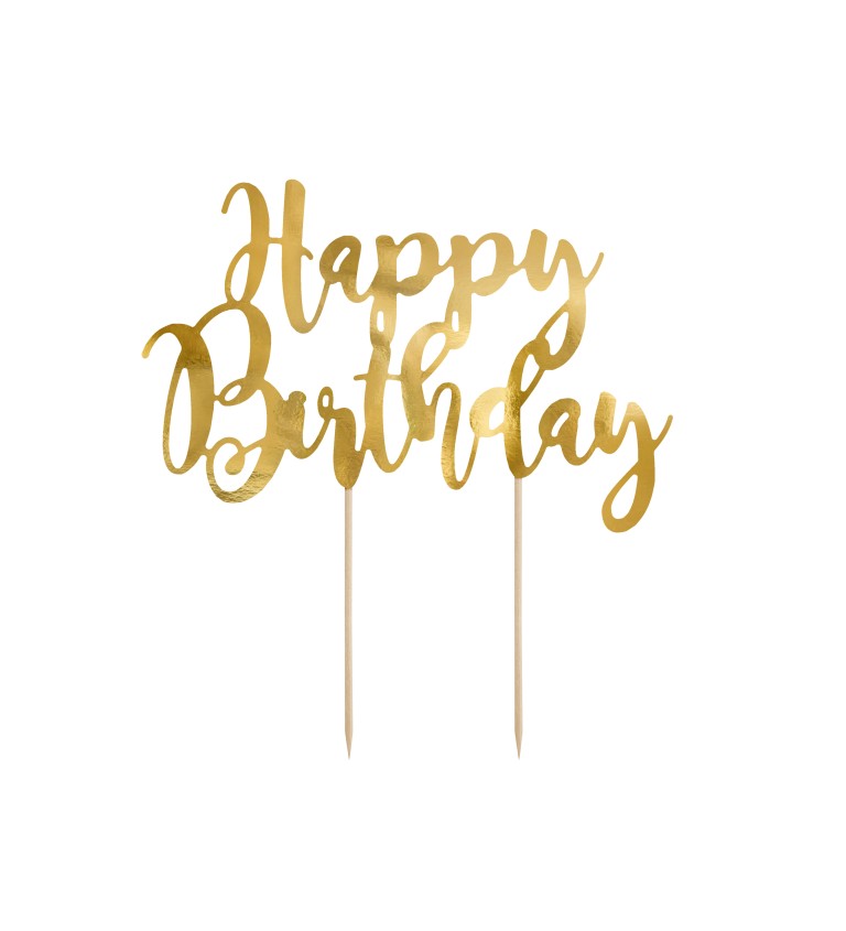 Nápis na dort - Happy Birthday, zlatý