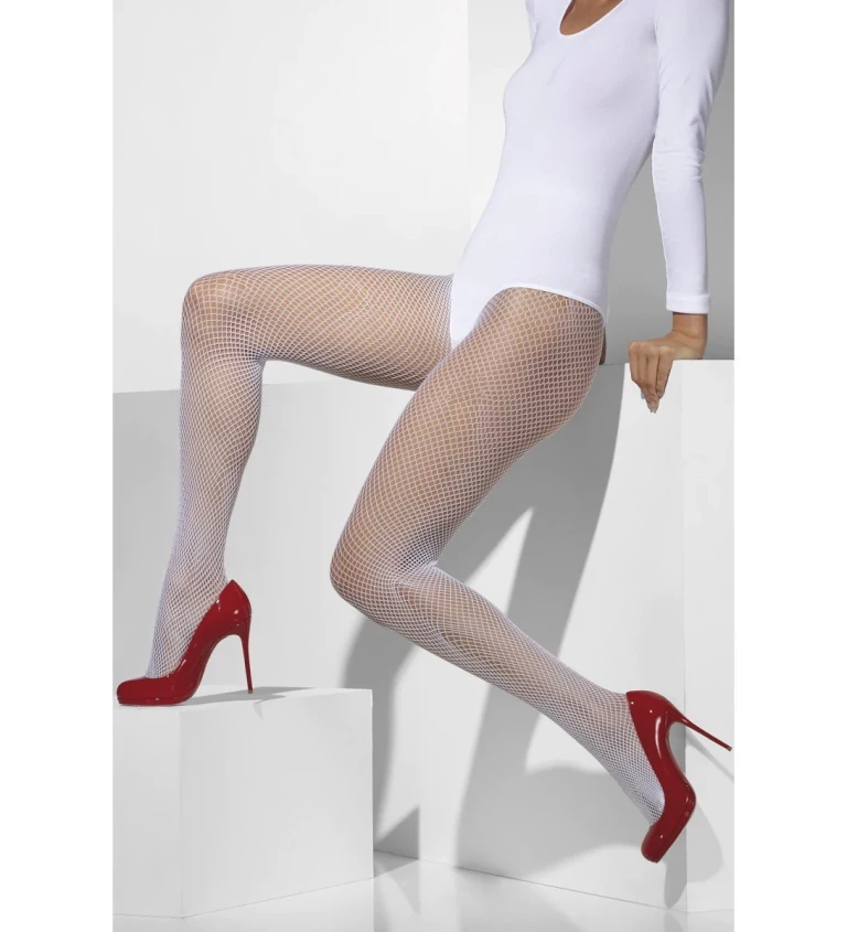 Bílé síťované punčocháče s malými oky