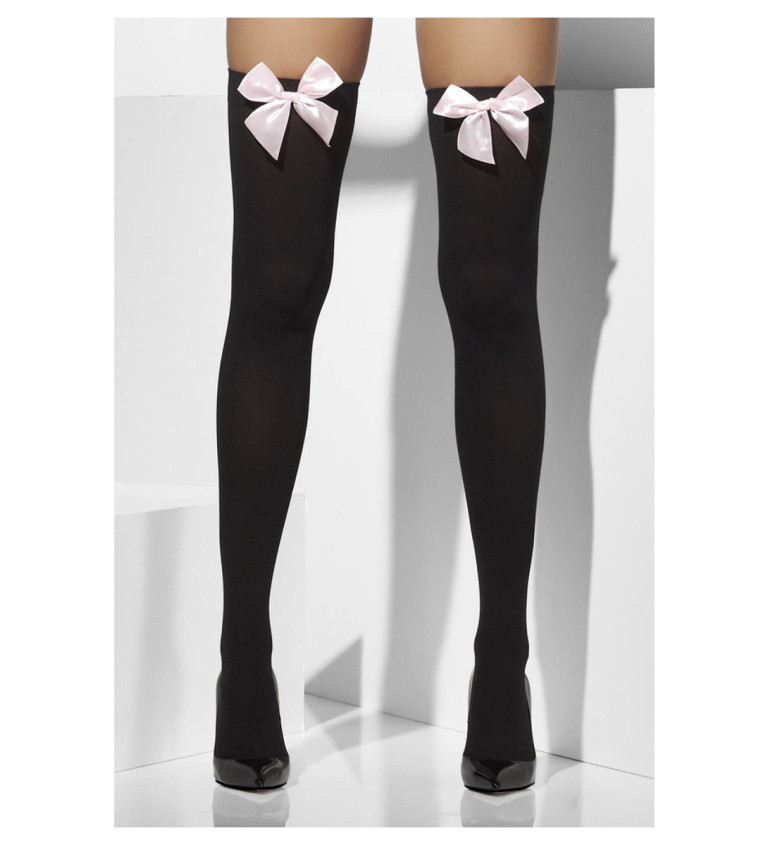 Černé punčochy - světle růžová mašle