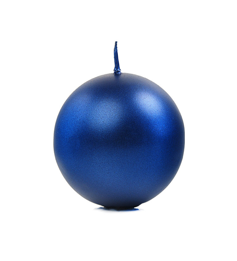 Kulatá svíčka - lesklá tmavě modrá, 8 cm (6 ks)
